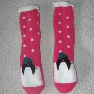Old Navy Pink Penguin Slipper Socks with Grippers